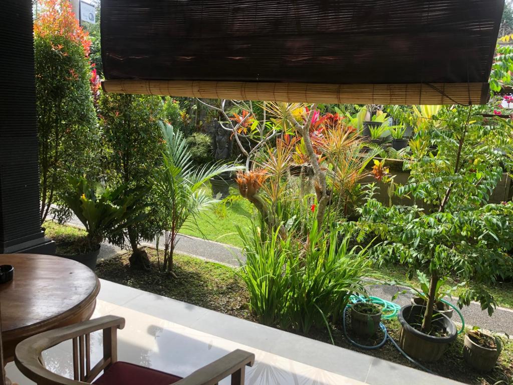 a window view of a garden with plants at Pondok Badri in Ubud