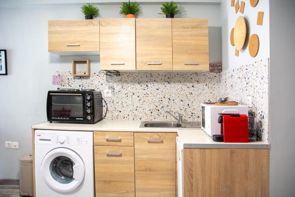 Kuchyň nebo kuchyňský kout v ubytování Ermou 18 Mosaics boutique apartment