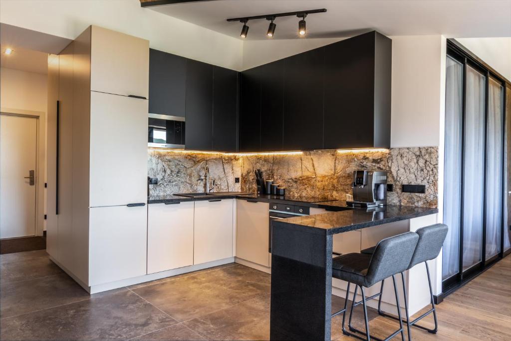 Kuchyň nebo kuchyňský kout v ubytování Luxury Apartment Kavkaz View