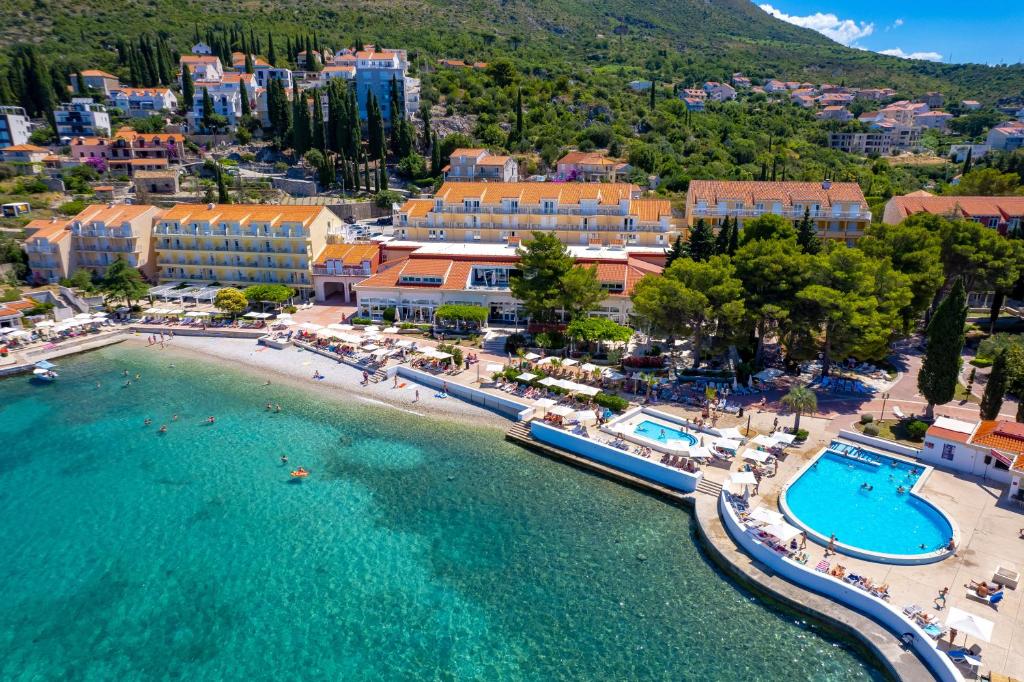 an aerial view of a beach with a resort at Remisens Hotel EPIDAURUS in Cavtat