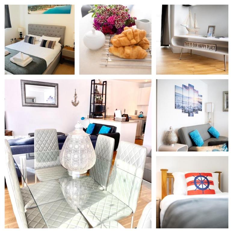 a collage of photos of a living room at Sea, Stay and Relax Away - Stunning, Modern, Home from Home in Newquay