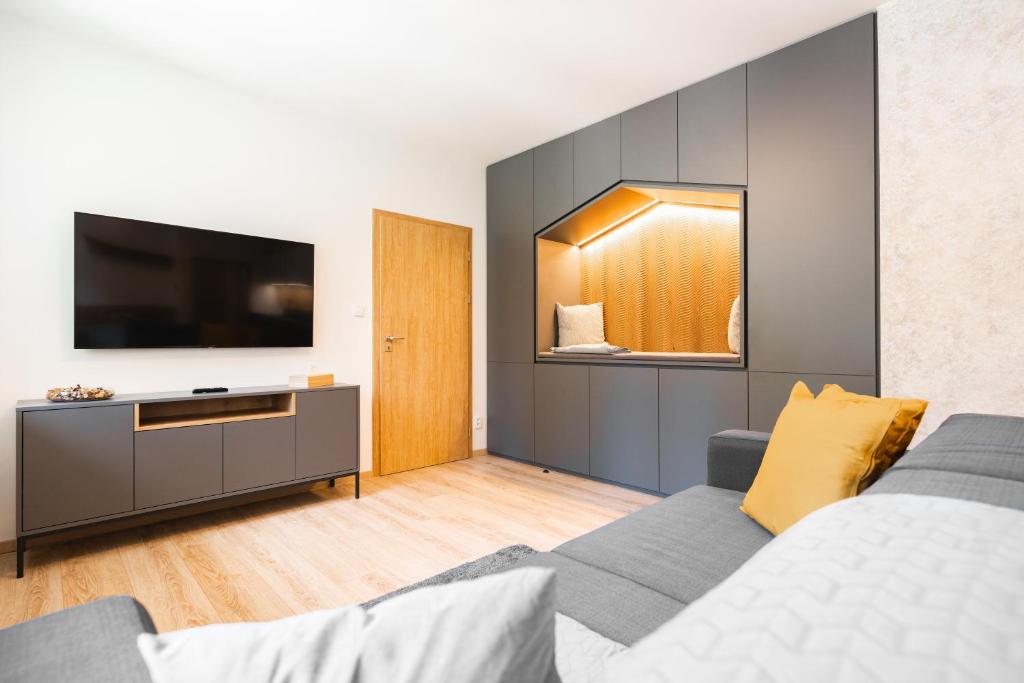Posteľ alebo postele v izbe v ubytovaní Apartmán U Vlka - Hubertus, Karlova Studánka