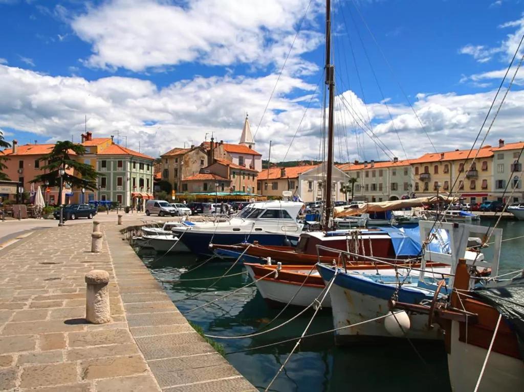 a group of boats docked in a harbor with buildings at Apartma Sonček in Izola