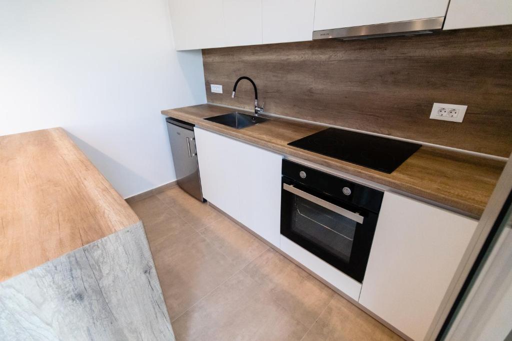 Kuchyň nebo kuchyňský kout v ubytování Chrysoula seaside apartment