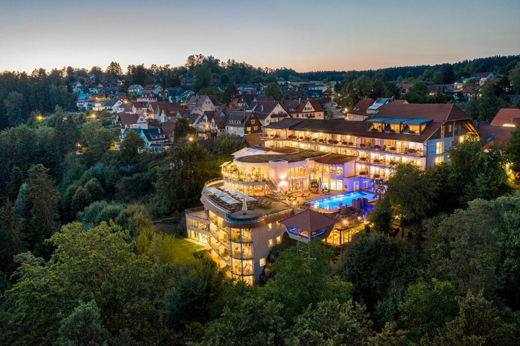 an aerial view of a large building with lights at Berlins KroneLamm in Bad Teinach-Zavelstein