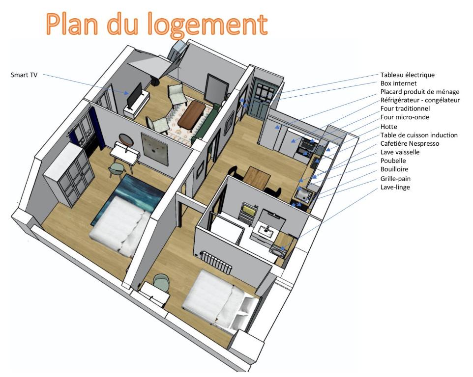 un schéma d'une maison avec plans d'étage dans l'établissement Elégant 3 pièces - Parking, à Thonon-les-Bains