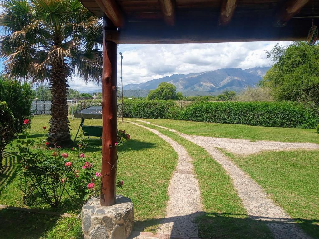 a path leading into a garden with a palm tree at El Rancho Casa de Campo Exclusiva en Villa de Las Rosas Los impuestos que figuran en la publicación no se cobran in Villa de Las Rosas