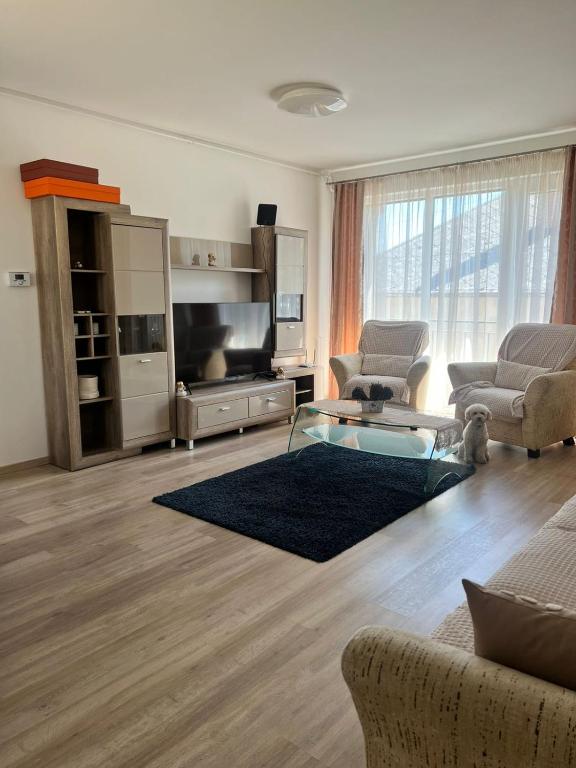 salon z kanapą i telewizorem w obiekcie Edmond Apartment w Hévízie