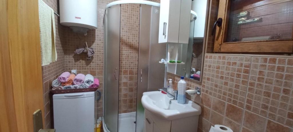 Crkvine Chalet في كولاسين: حمام صغير مع مرحاض ومغسلة