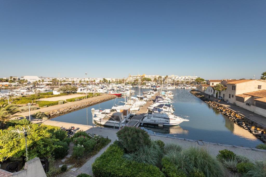 a group of boats docked in a marina at Studio naturiste venus panoramic view in Cap d'Agde