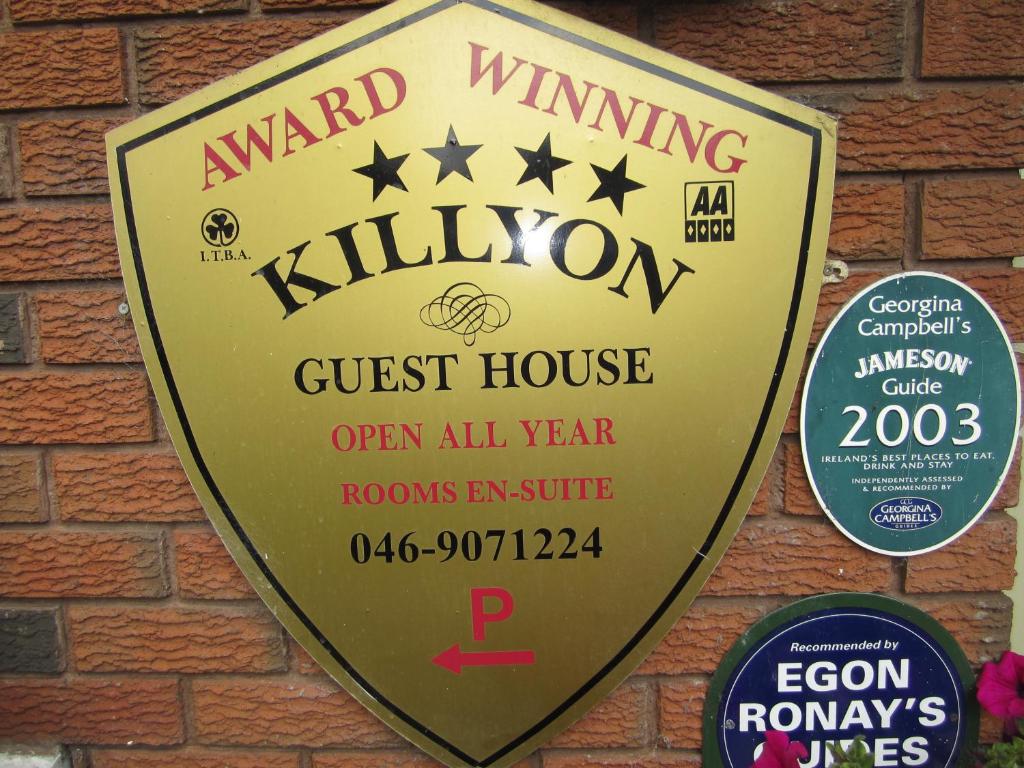 Certifikát, hodnocení, plakát nebo jiný dokument vystavený v ubytování Killyon Guest House