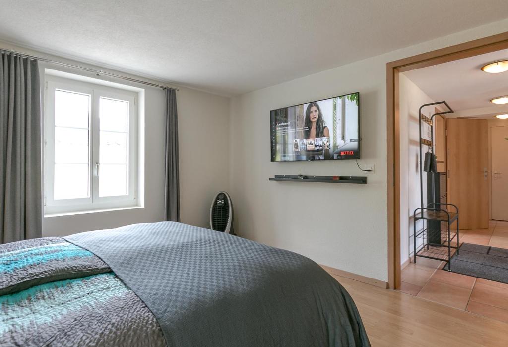 TV a/nebo společenská místnost v ubytování Spirit Apartments - Balkon mit Seesicht - Parkplatz