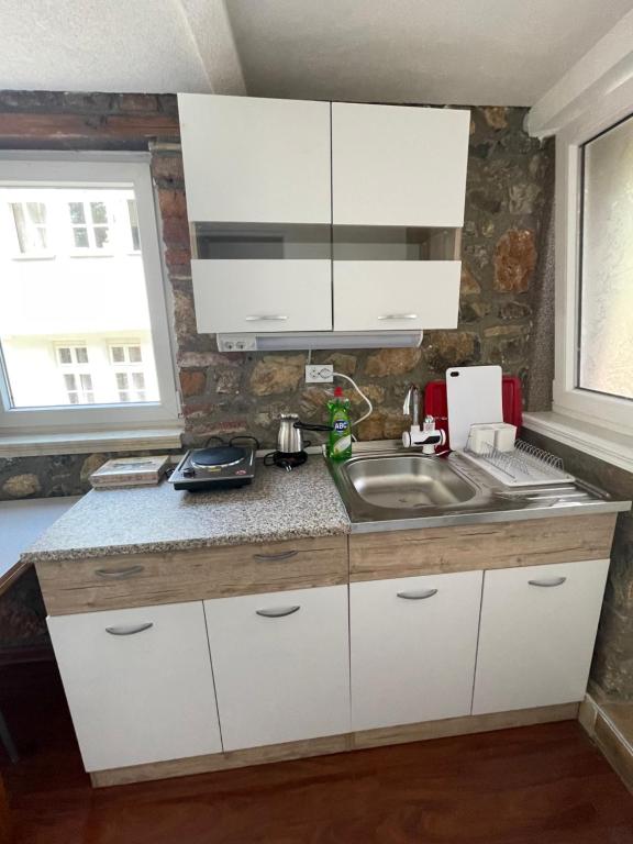 Kuchyň nebo kuchyňský kout v ubytování Apartments Surban