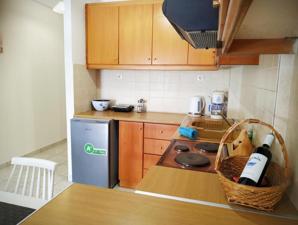 A kitchen or kitchenette at OSCAR STUDIO KALAMATA city centre