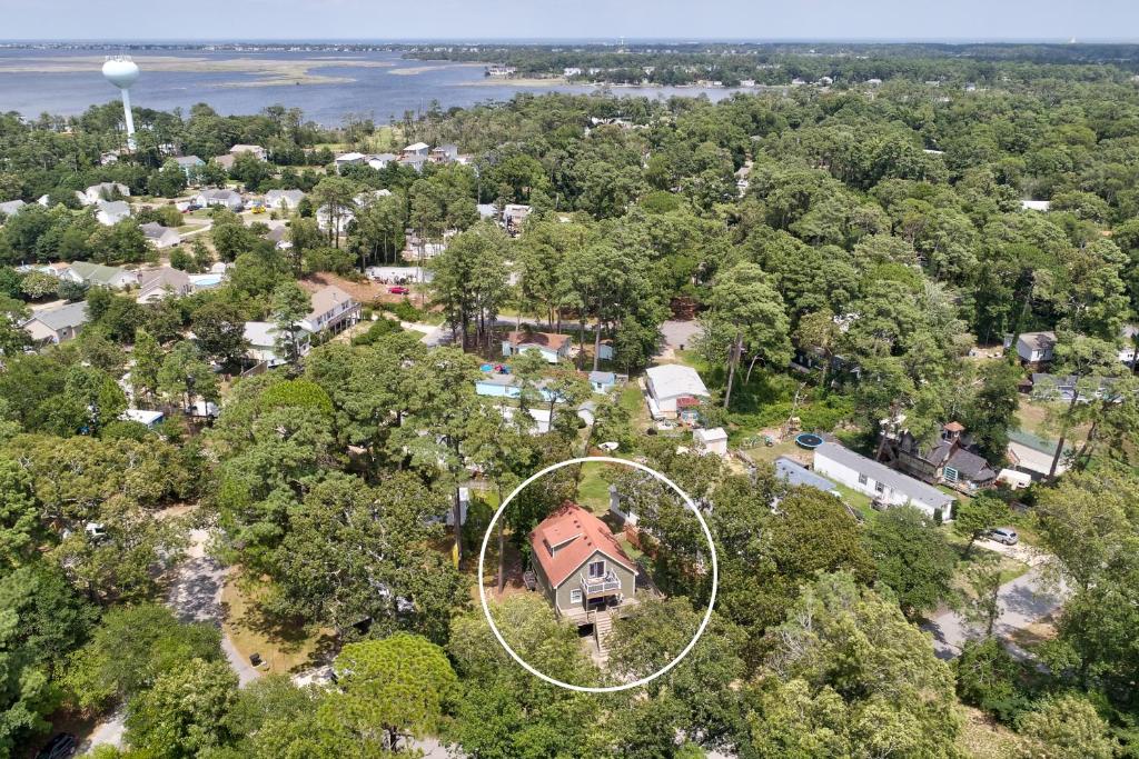 an aerial view of a house in the trees at Tree Frog KDH920 in Kill Devil Hills