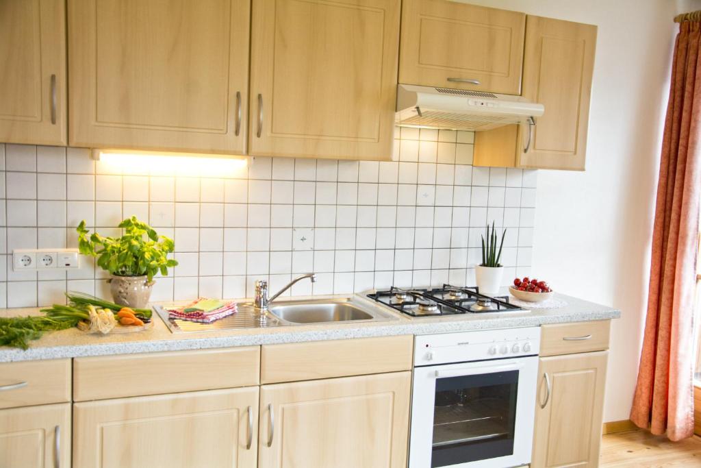 Kuchyň nebo kuchyňský kout v ubytování Oberbaumgartnerhof