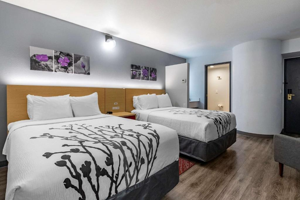 a hotel room with two beds and a television at Sleep Inn & Suites Jerome - Twin Falls in Jerome
