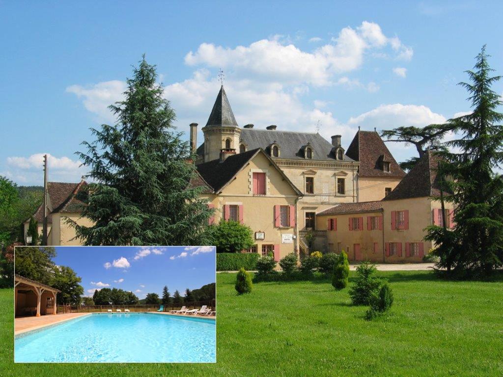 ein Bild eines Hauses mit Pool und Baum in der Unterkunft Domaine de La Vitrolle in Limeuil