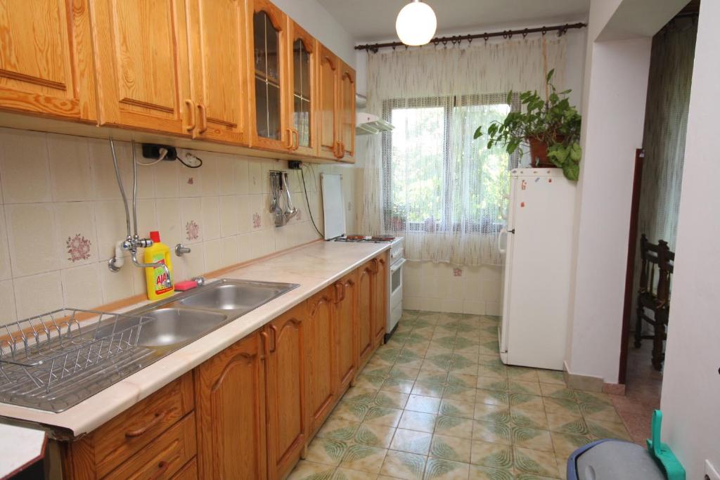 een keuken met een wastafel en een koelkast bij Apartments with a parking space Murter - 5098 in Murter