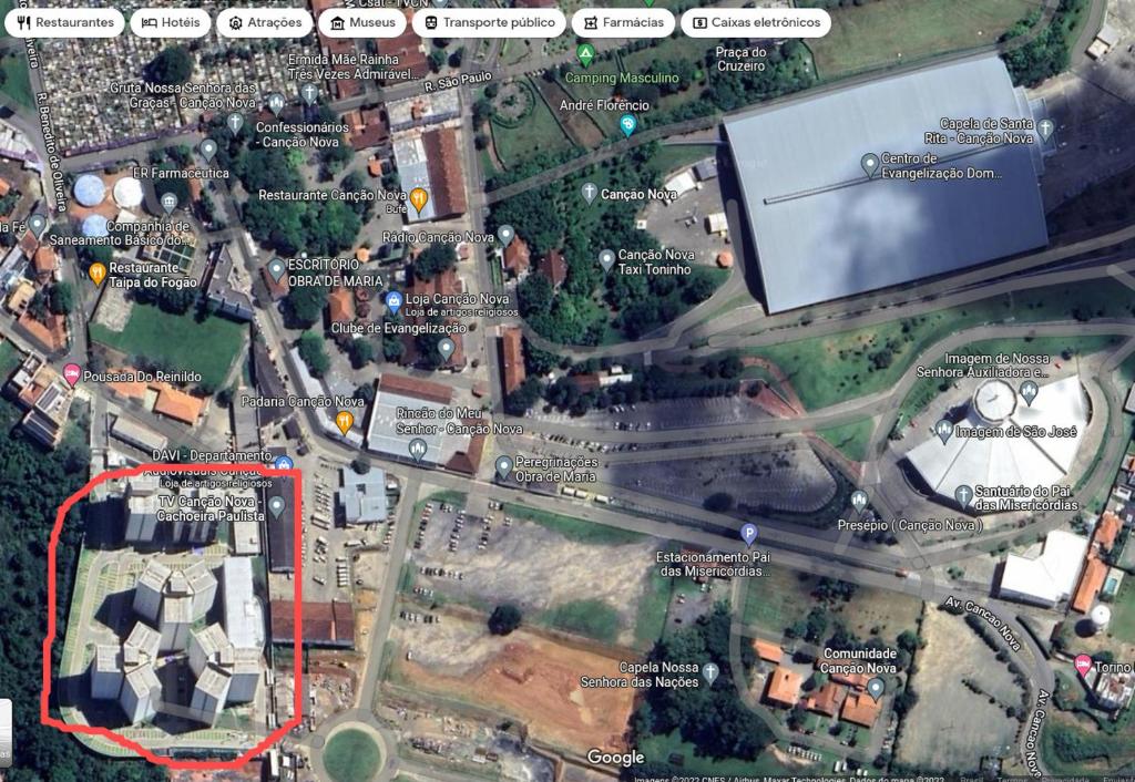 eine Karte einer Stadt mit Straße und Gebäuden in der Unterkunft Apto a 300 metros da Canção Nova. Condomínio da Fé in Cachoeira Paulista