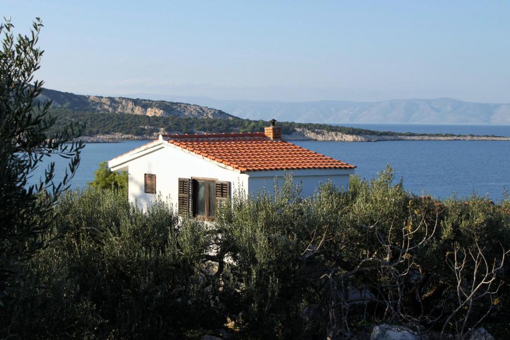 een wit huis aan de kant van een waterlichaam bij Apartments by the sea Cove Pokrivenik, Hvar - 5224 in Gdinj