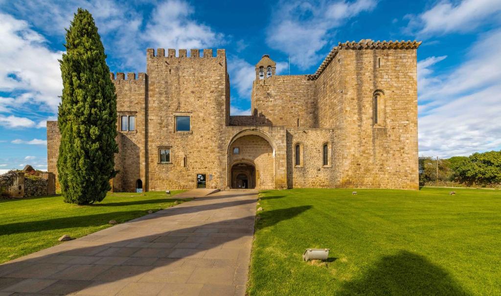 ein altes Schloss mit einem Baum davor in der Unterkunft Pousada Mosteiro do Crato in Crato