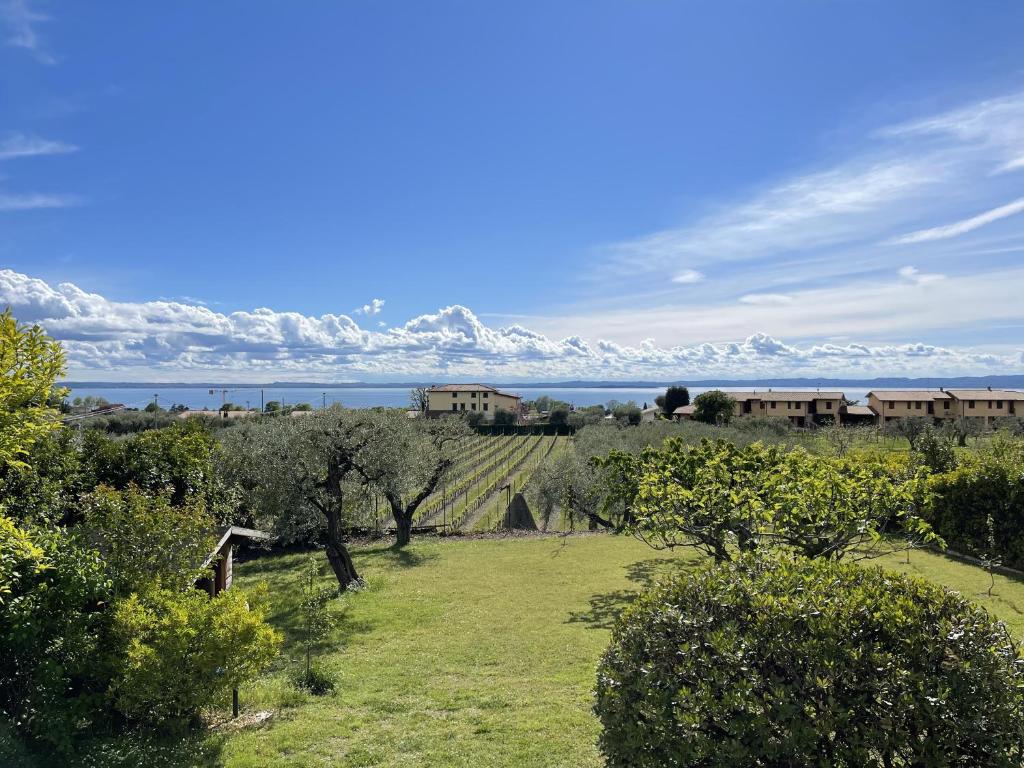 a view of a field with mountains in the background at Villa Venezia Bardolino in Bardolino