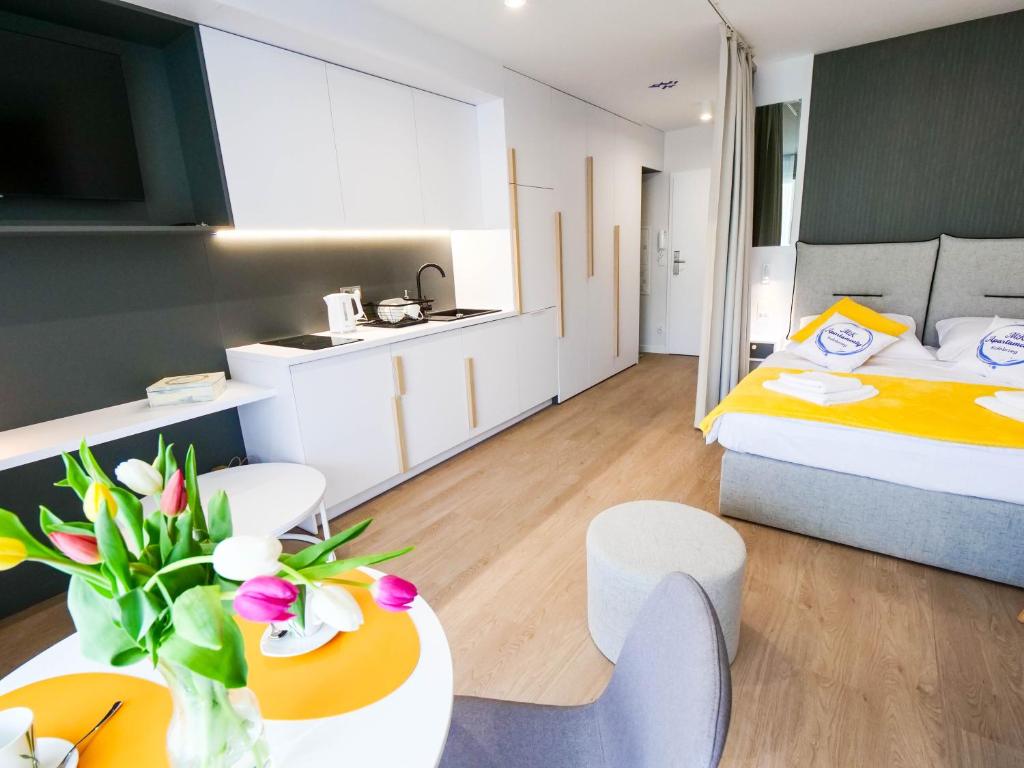 Posteľ alebo postele v izbe v ubytovaní MK Apartamenty Złocisty