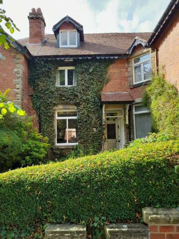 an old brick house with ivy on it at Fern Cottage in Scalby