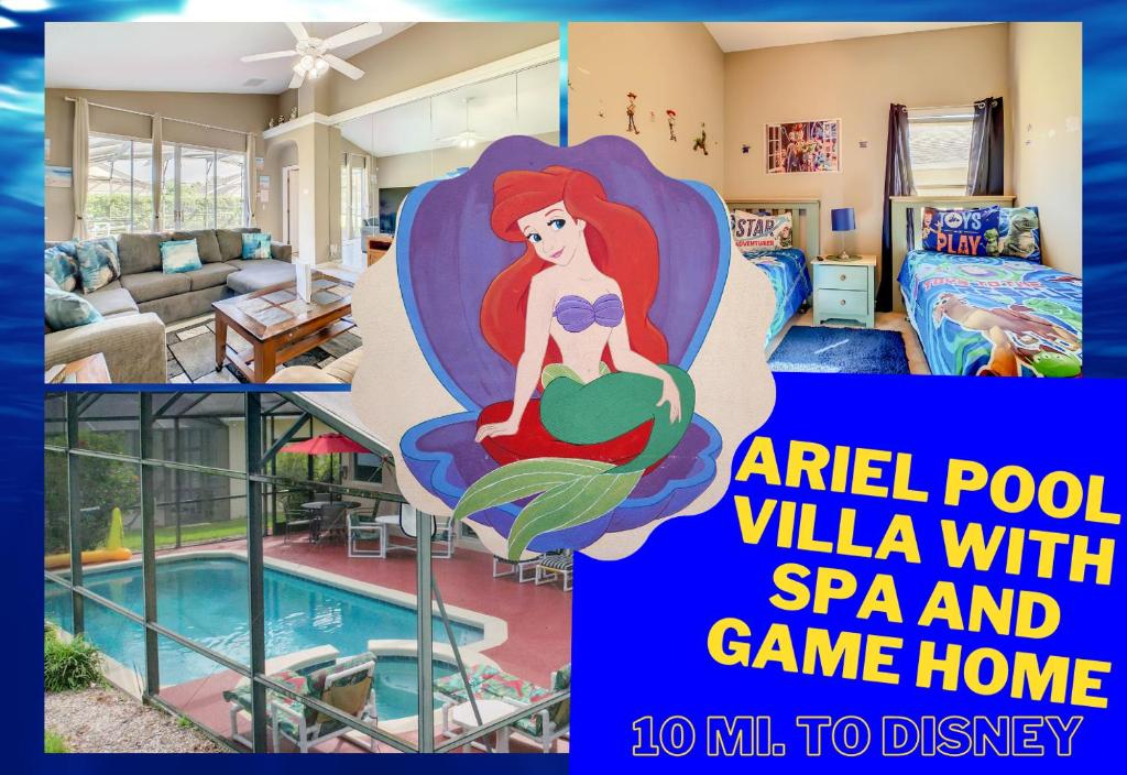 um quarto com ariel pool villa com um spa e casa de jogos em Ariel Private Pool Home Wspa em Orlando