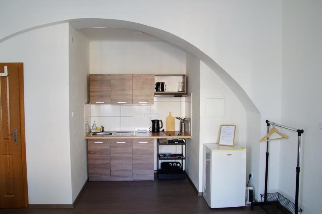 Kuchyň nebo kuchyňský kout v ubytování Apartment Porta