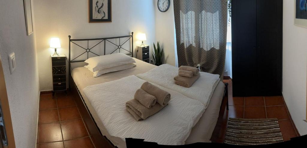 1 dormitorio con 1 cama con 2 almohadas en CASA STEFANIA con giardino a LUGANO en Grancia