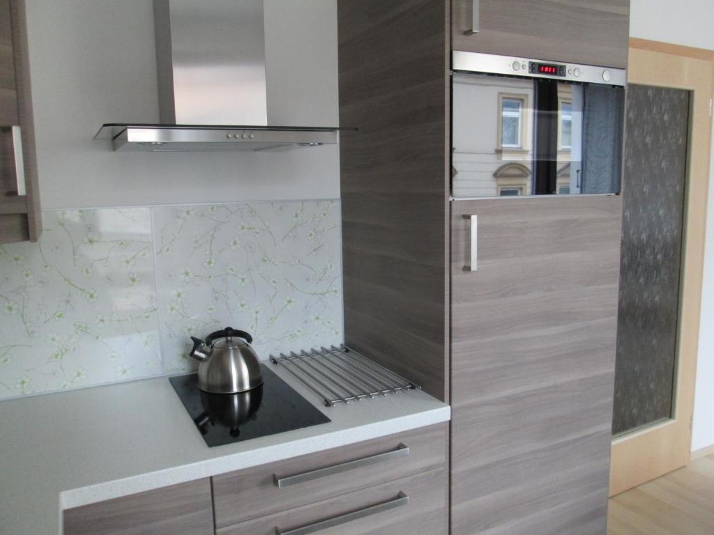 Kuchyň nebo kuchyňský kout v ubytování Leongargt Apartments