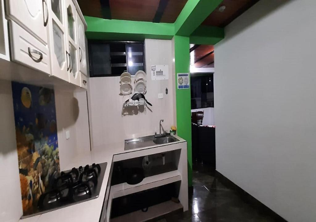 Apartamento Edificio Tabanoc في Sibundoy: مطبخ مع حوض و كونتر توب