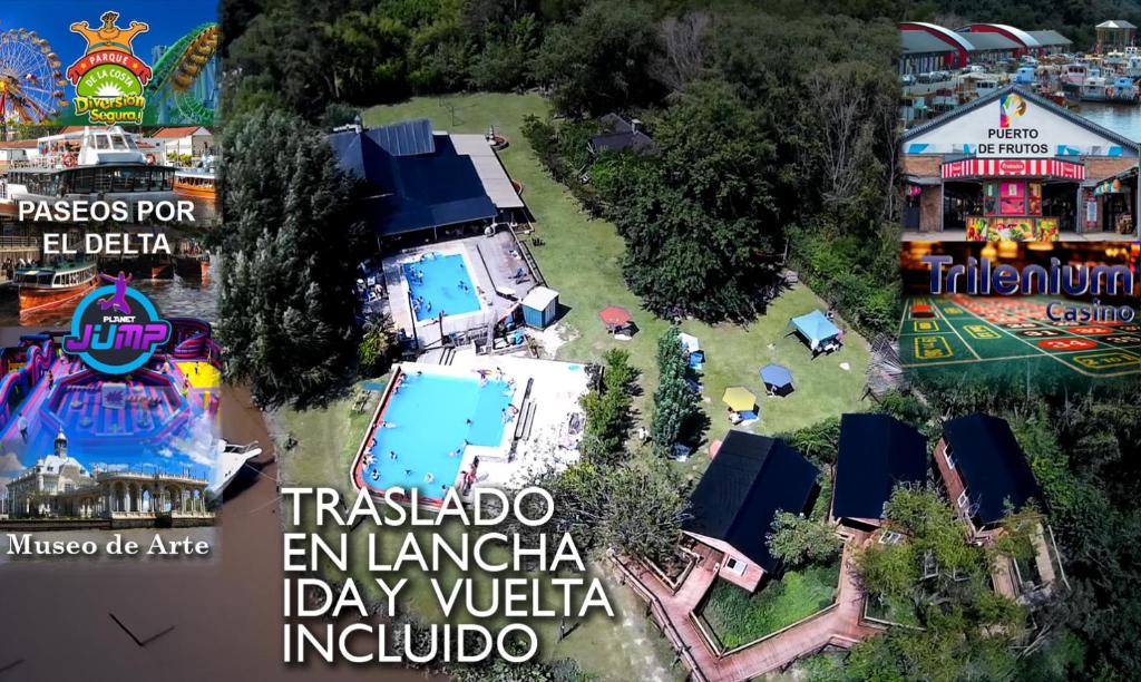 an aerial view of an amusement park with a theme park at Cabañas Faro Delta in Tigre