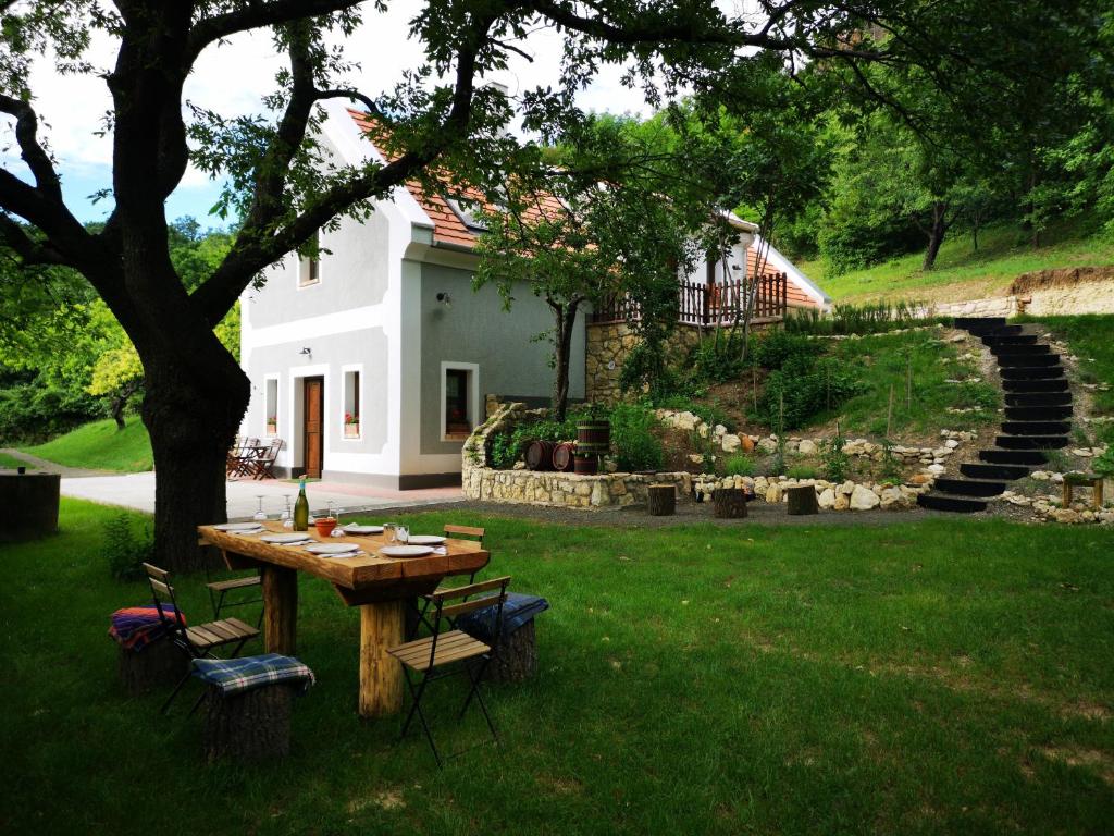 stół piknikowy na podwórku domu w obiekcie Kosbor Vendégház w mieście Monoszló
