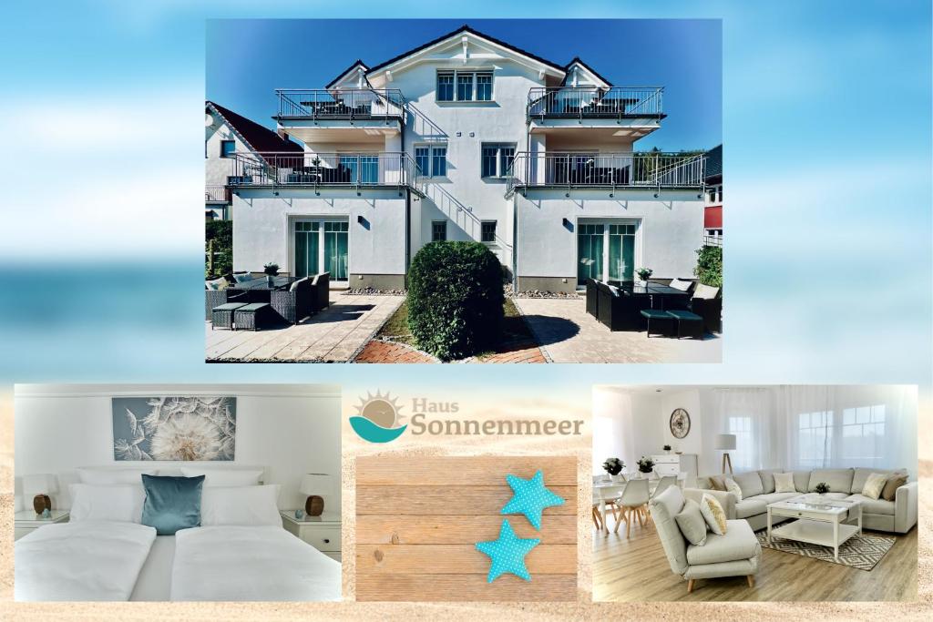 a collage of two pictures of a house at MyHome Ruegen - Haus Sonnenmeer in Ostseebad Sellin