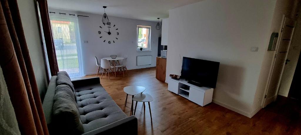 Televízia a/alebo spoločenská miestnosť v ubytovaní Apartament Sołtysia Góra