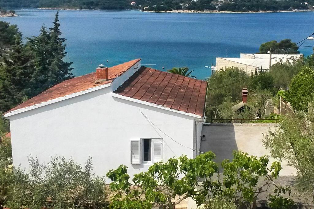 a white house with a red roof next to the water at Apartments by the sea Necujam, Solta - 8691 in Nečujam