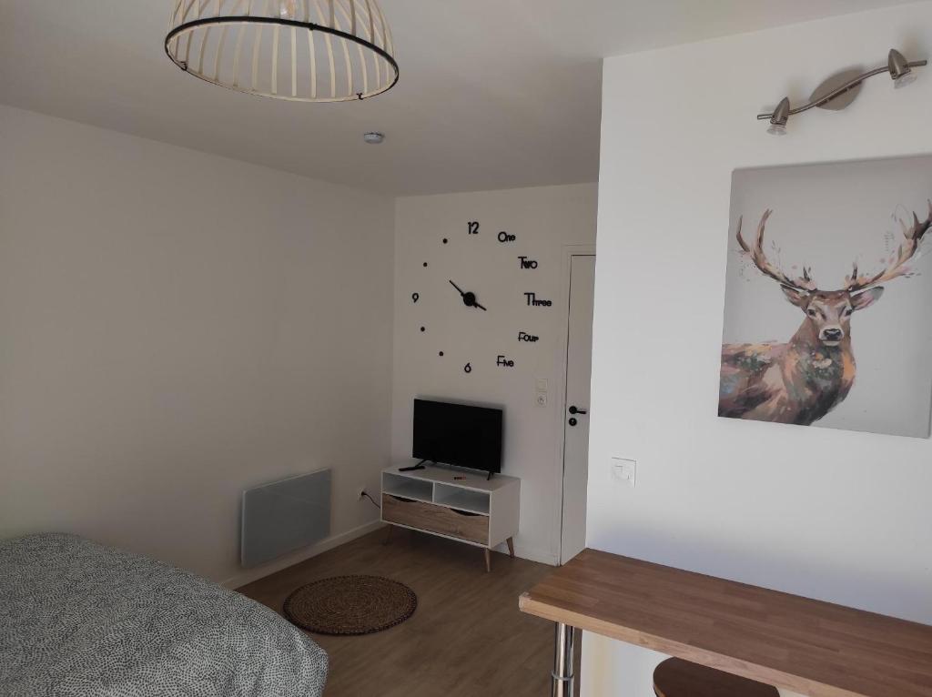 een slaapkamer met een bed en een tv in een kamer bij So Green Stud in Corbeil-Essonnes