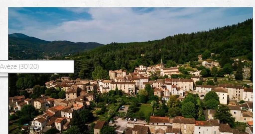 Vistas a una ciudad con casas y árboles en Superbe appartement au cœur des cévennes, en Avèze