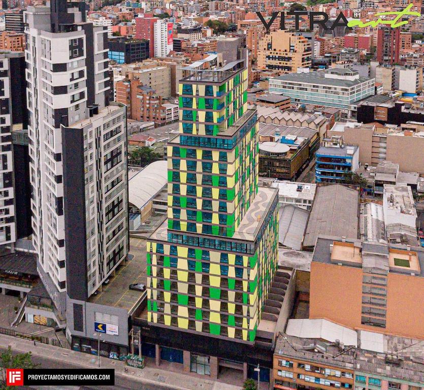 an overhead view of a city with tall buildings at Espectacular apartamento en Chapinero in Bogotá