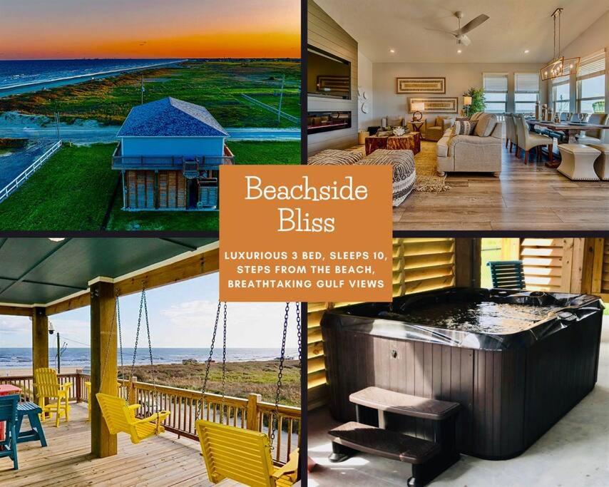 a collage of pictures of a house with a beachside bliss at Hot tub~Amazing Views~Arcade~3 bed Luxury house in Bolivar Peninsula
