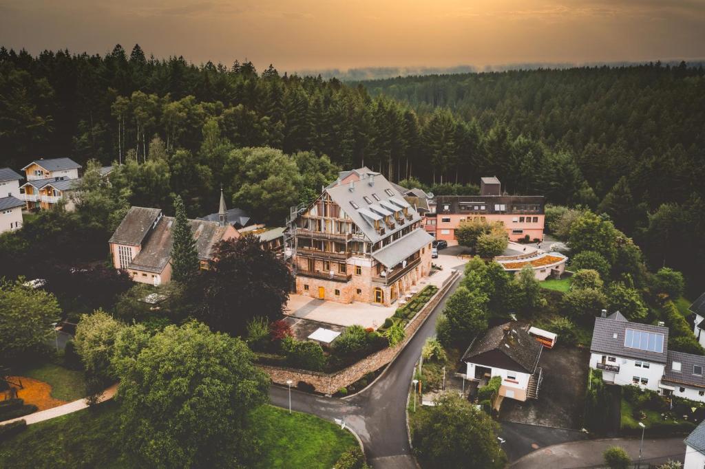 una vista aérea de una ciudad con una casa en Marienhöh - Hideaway & Spa, en Langweiler