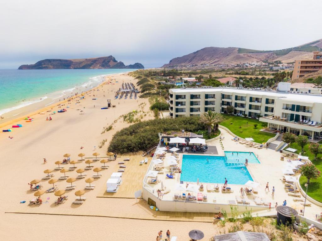 an aerial view of a hotel and the beach at Vila Baleira Suites in Porto Santo