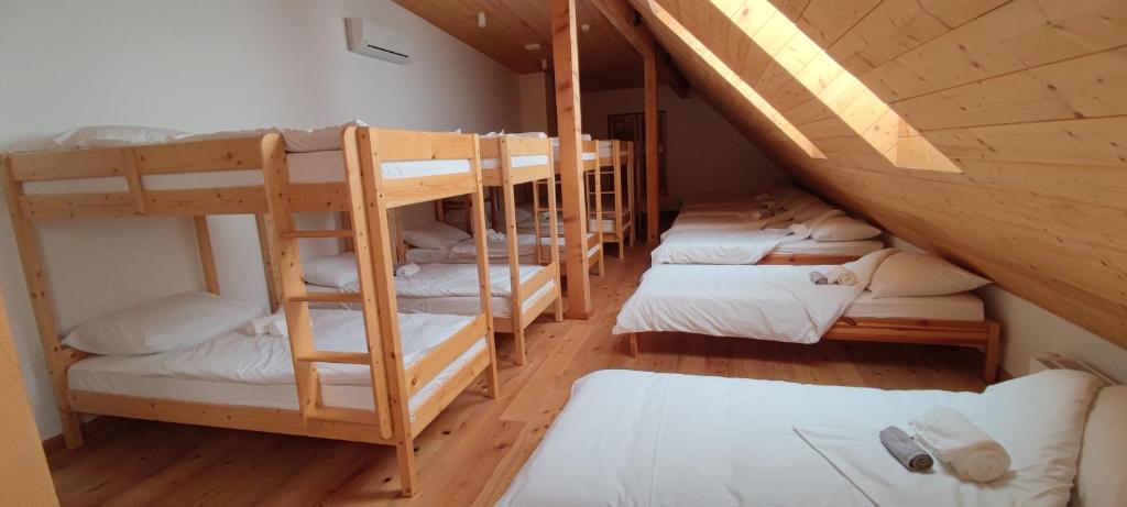 Katil dua tingkat atau katil-katil dua tingkat dalam bilik di Hostel Borik