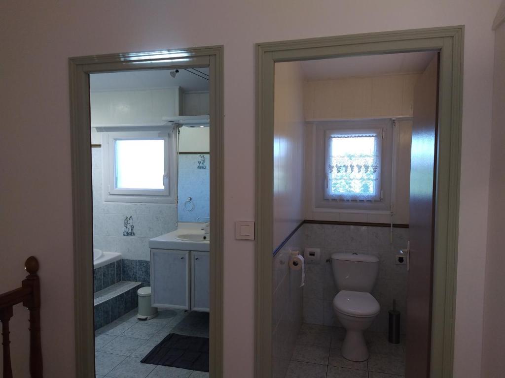 łazienka z toaletą i umywalką w obiekcie Gîte climatisé les hirondelles w mieście Pons