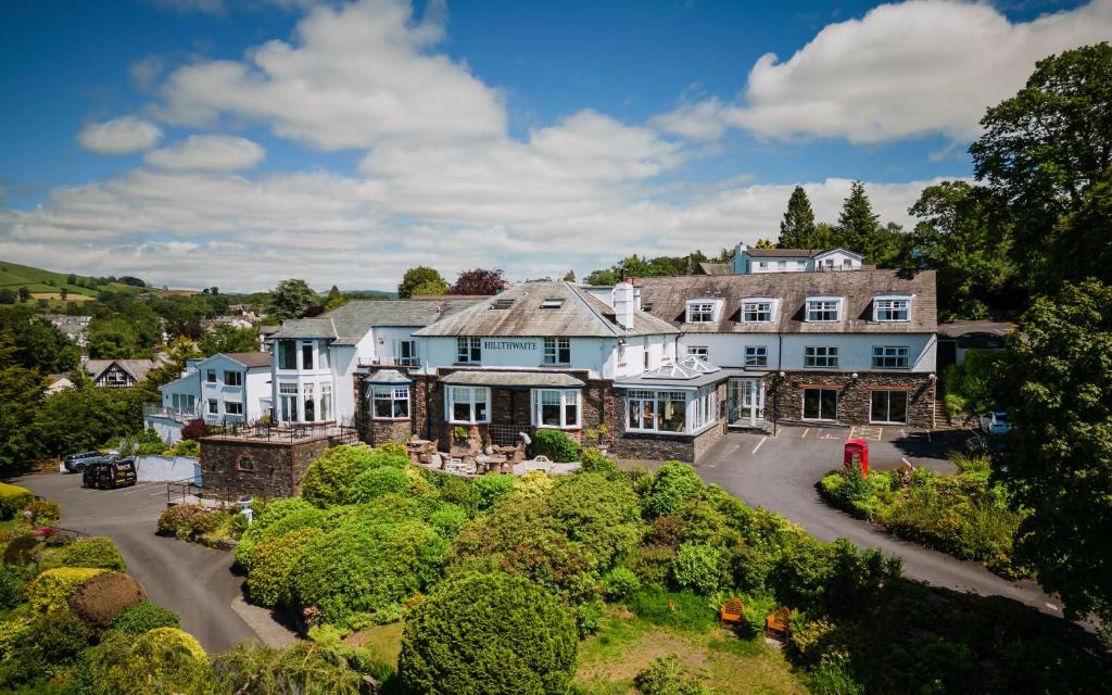 an aerial view of a large house at Windermere Hillthwaite Hotel in Windermere