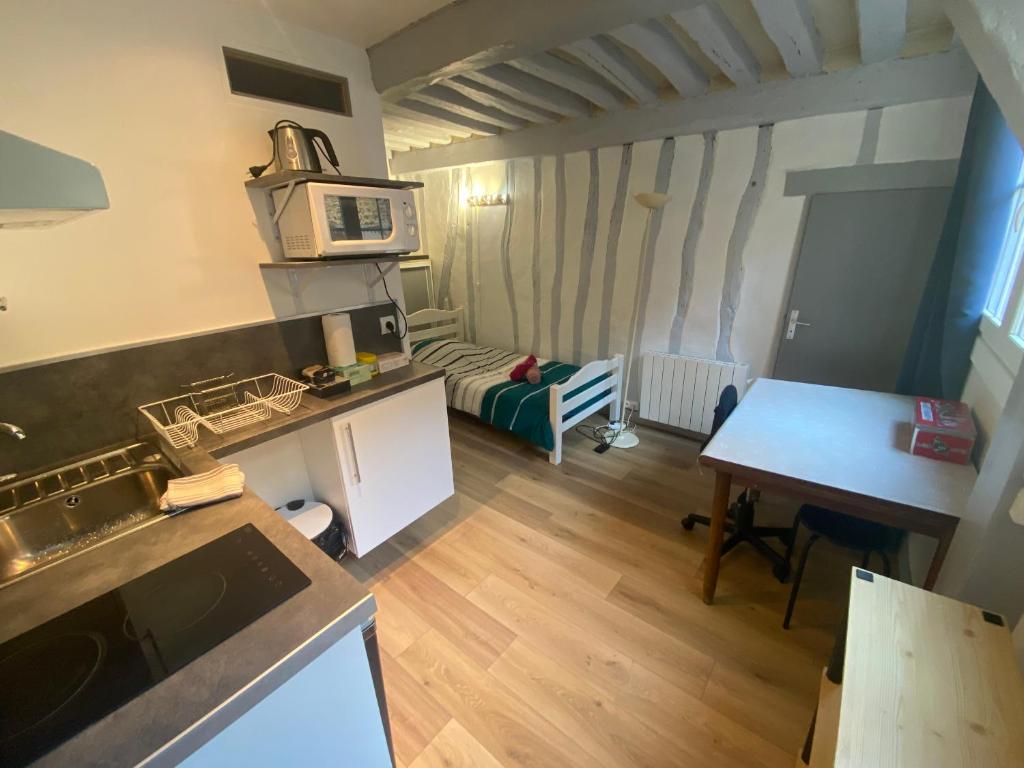 Kuchyňa alebo kuchynka v ubytovaní Petit studio ancien, cœur de Rouen - 109