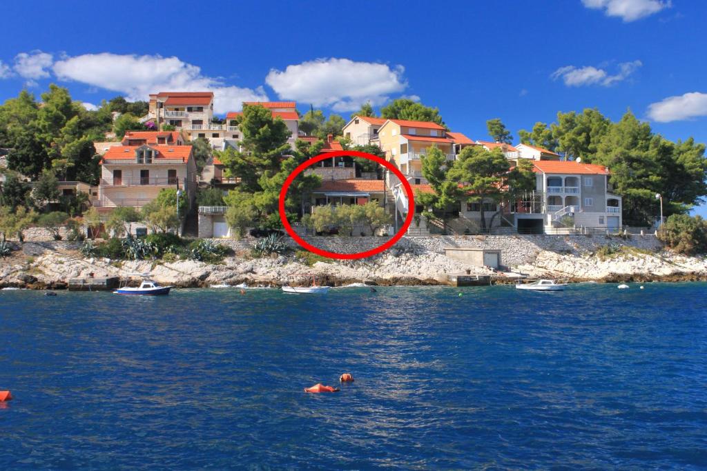 a person swimming in the water with a red circle at Seaside holiday house Prigradica, Korcula - 11484 in Blato